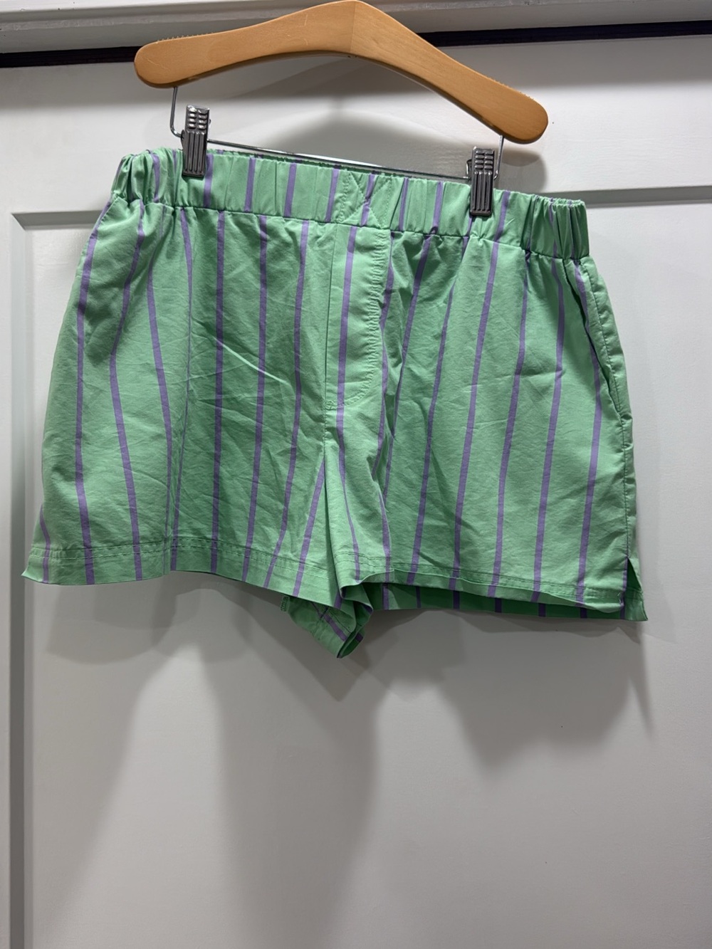 Zara Green & Lavender Striped Elastic Waist Shorts